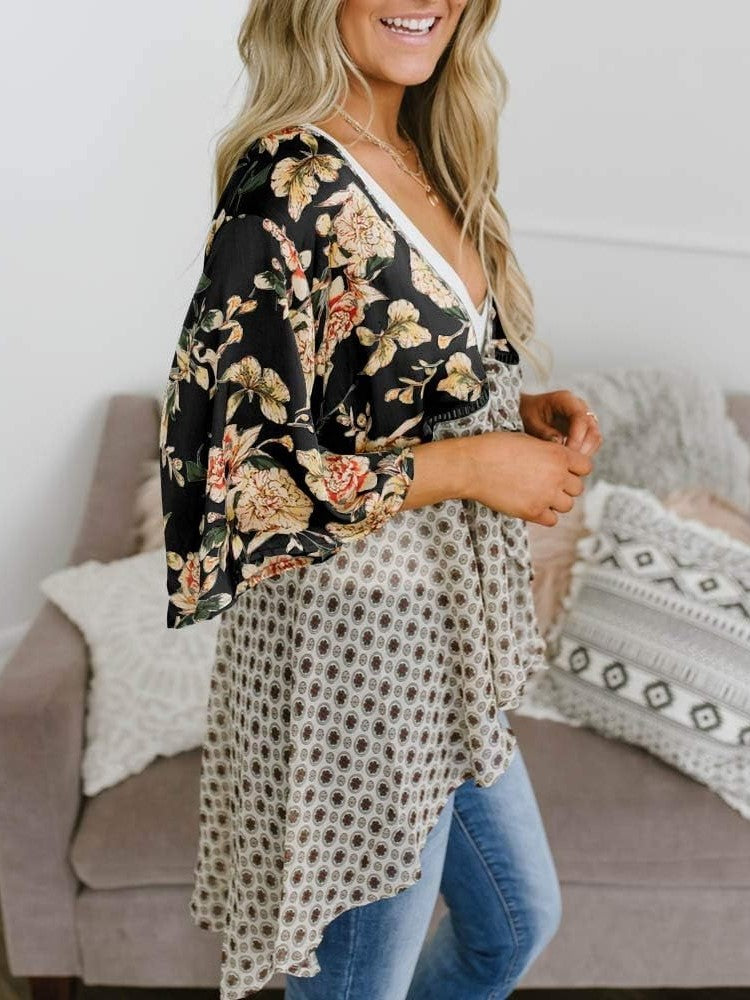 🔥🔥🔥🔥Women's Floral Kimono Ruffle Sleeve Tie Cardigans Flowy Boho Loose Cover Ups