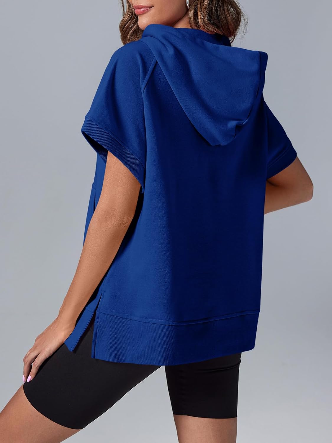 2026 Women's Oversized Casual Half Zip Short Sleeve Pullover Tops with Pockets