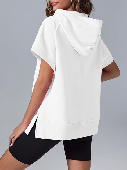 2026 Women's Oversized Casual Half Zip Short Sleeve Pullover Tops with Pockets