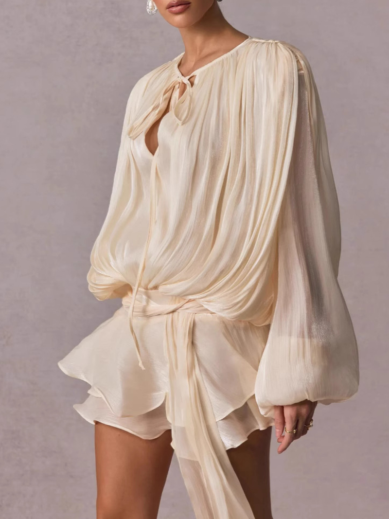 French-style ruffled and gathered short dress with leggings(BUY 2 FREE SHIPPING)