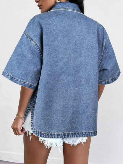 Women's Denim Coats, Jacket, Casual Short Sleeve Shirt Top for Summer
