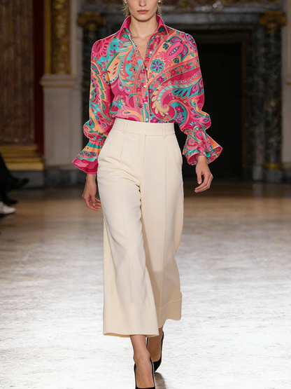 Paisley Floral Print Long Sleeve Top