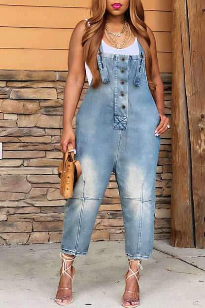 2026 Fashion Casual Designer Style Denim Suspender Jumpsuit