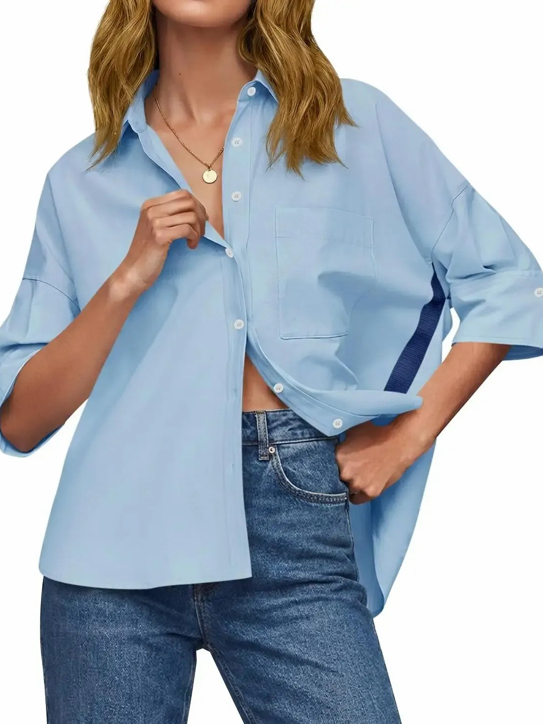 Women's Oversized Contrast Stripe Collar Shirt