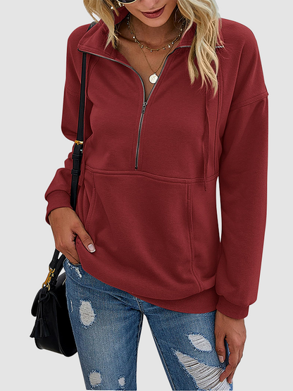 Womens Half Zip Sweatshirt With Kangaroo Pocket