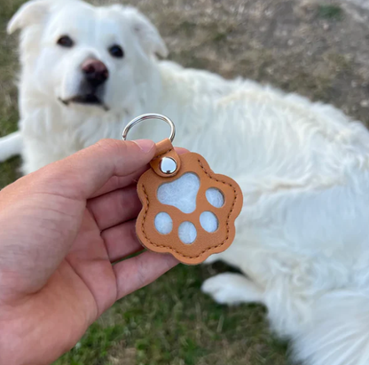 Cute leather paw print keychain made from pet cat and dog fur（BUY MORE SAVE MORE)