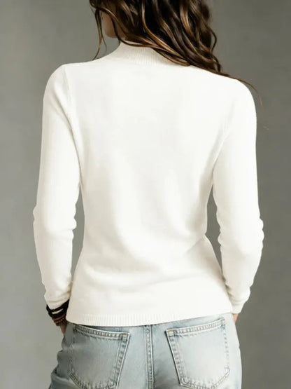Women's wrap-style round neck knit sweater