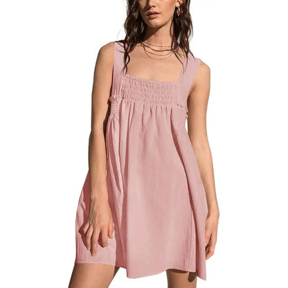 Smocked Square Neck Sleeveless Mini Dress
