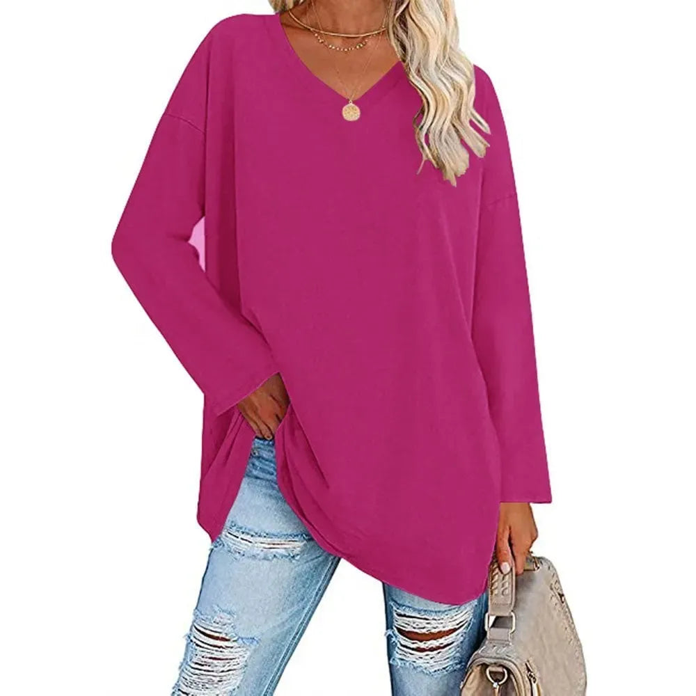 WOMENS LOOSE FASHION V-NECK TOP SHORT & LONG OPTION