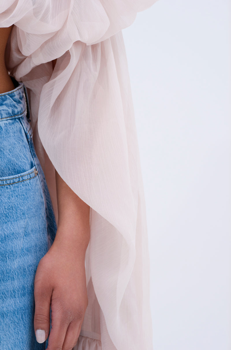 Women's loose square neck long-sleeved chiffon blouse