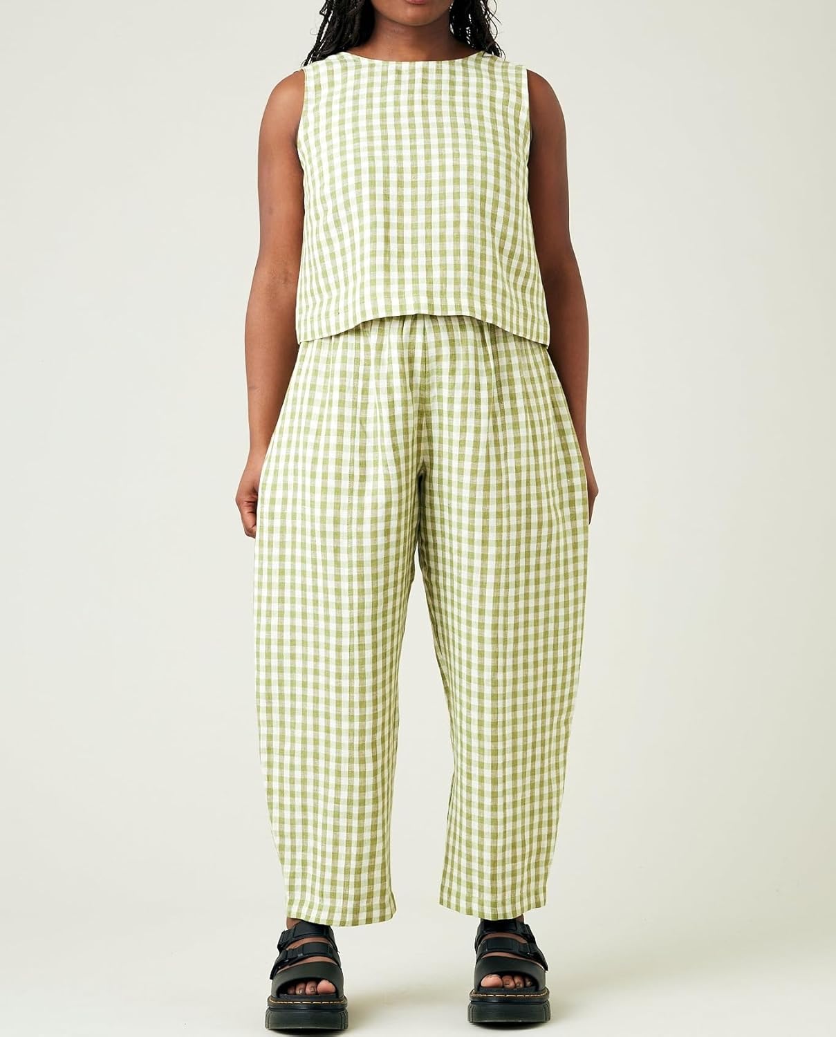 HOT SALE Women's Gingham Sleeveless Tank Top & Barrel Pants Set