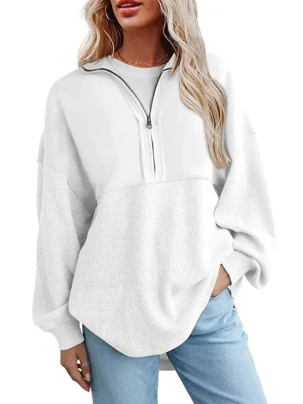 Women's Half Zip Waffle Knit Pullover Top