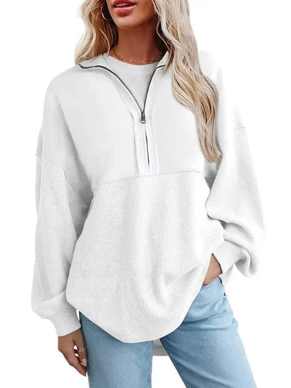 Women's Half Zip Waffle Knit Pullover Top