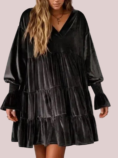 Women's Soft Elegant Velvet Oversized Babydoll Dress