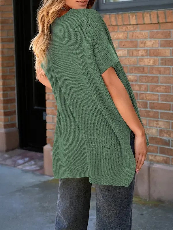Women's Round Neck Side Slit Oversized Knit Top