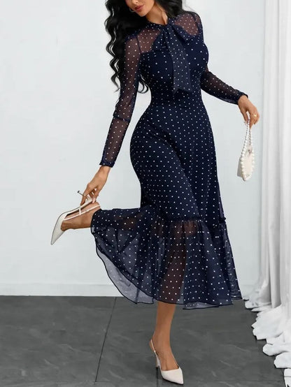 Women's Vintage Polka Dot Sheer Mesh Office Siren Dress