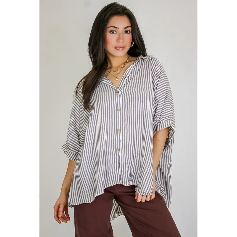 Casual Striped V Neck Loose Blouse