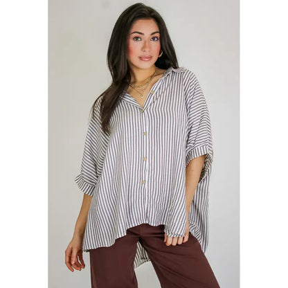 Casual Striped V Neck Loose Blouse