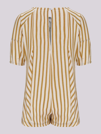 Women's Casual Loose Puff Sleeve Striped Romper