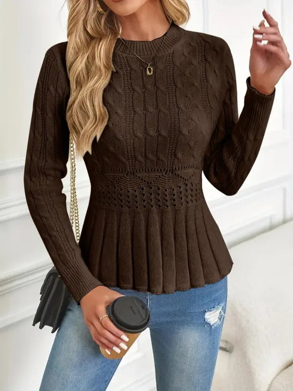 Women's Crew Neck Long Sleeve Chunky Knit Sweater (Buy 2 Free Shipping)