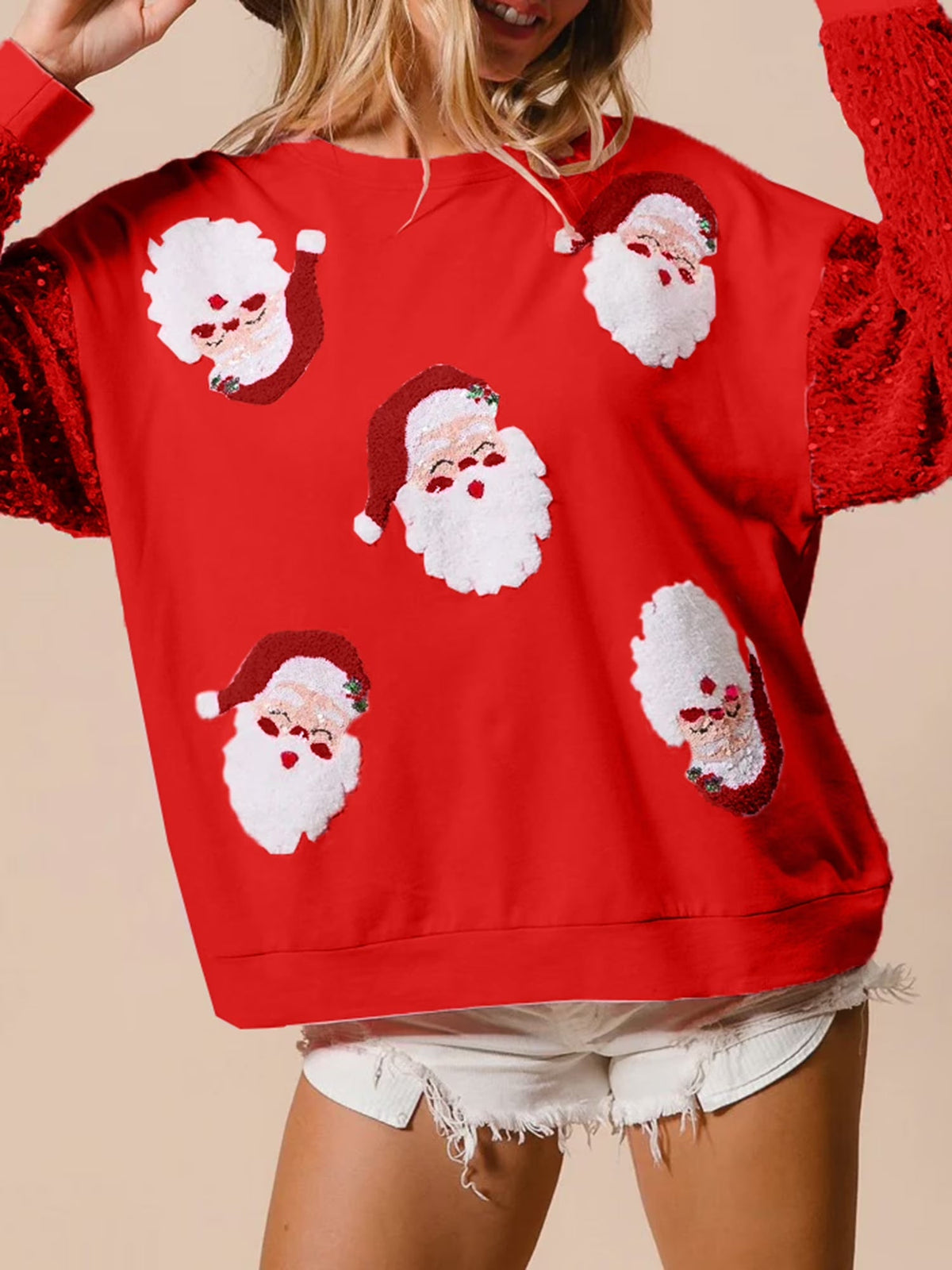 Hot Sale-Women's Santa Sequin Patchwork Sweatshirt