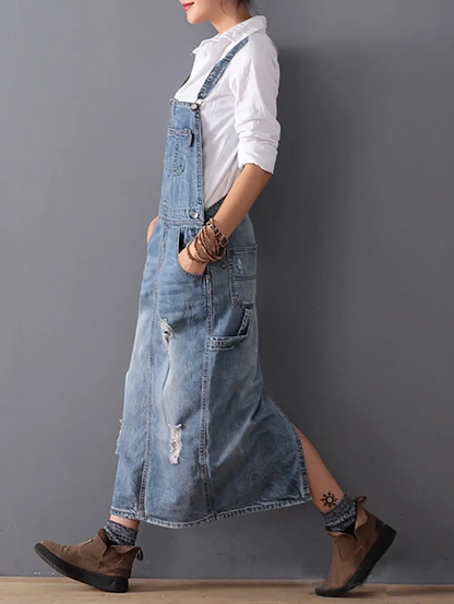 Midiross 2026 Ripped Denim Overall Dress
