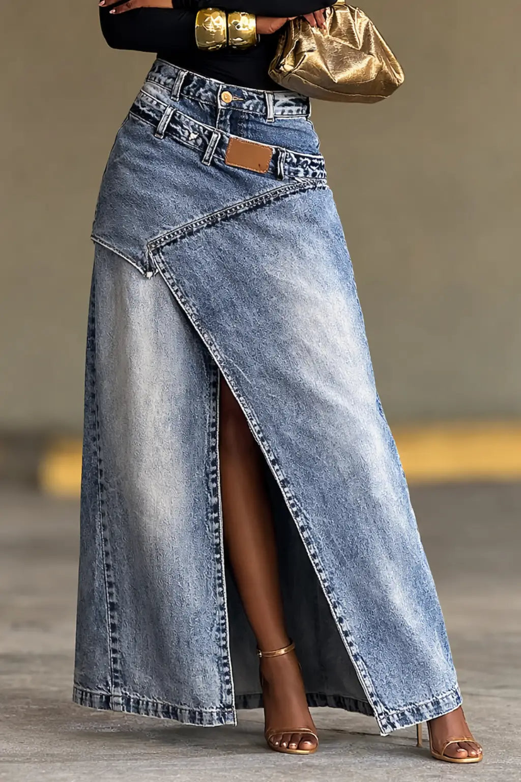 Women's Slit Long Denim Skirt
