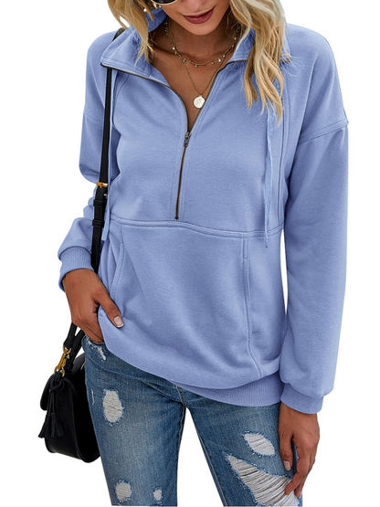 Womens Half Zip Sweatshirt With Kangaroo Pocket