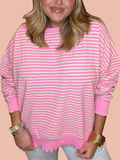 Women's Casual Lettuce Edge Striped Pullover (Buy 2 Free Shipping)