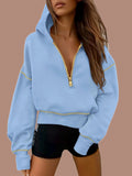 Women's Half Zip Long Sleeve Cropped Hoodie (Buy 2 Free Shipping)