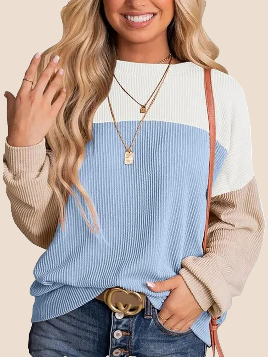 Women's Crewneck Color Block Ribbed Tops (Buy 2 Free Shipping)