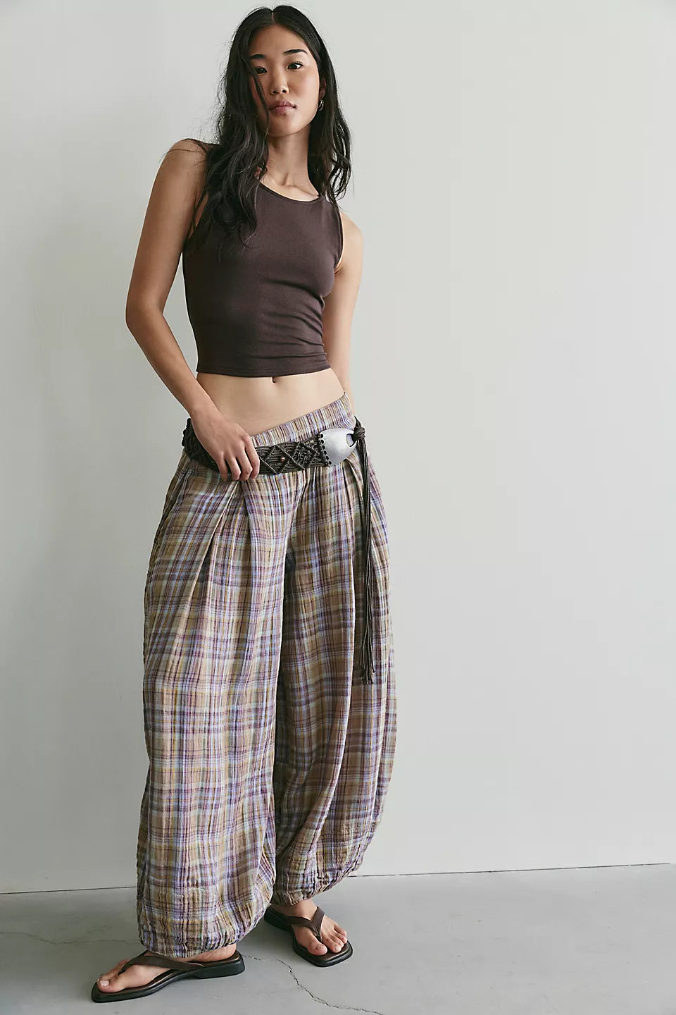 Boho Relaxed Fit Plaid Balloon Pants