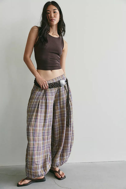 Boho Relaxed Fit Plaid Balloon Pants