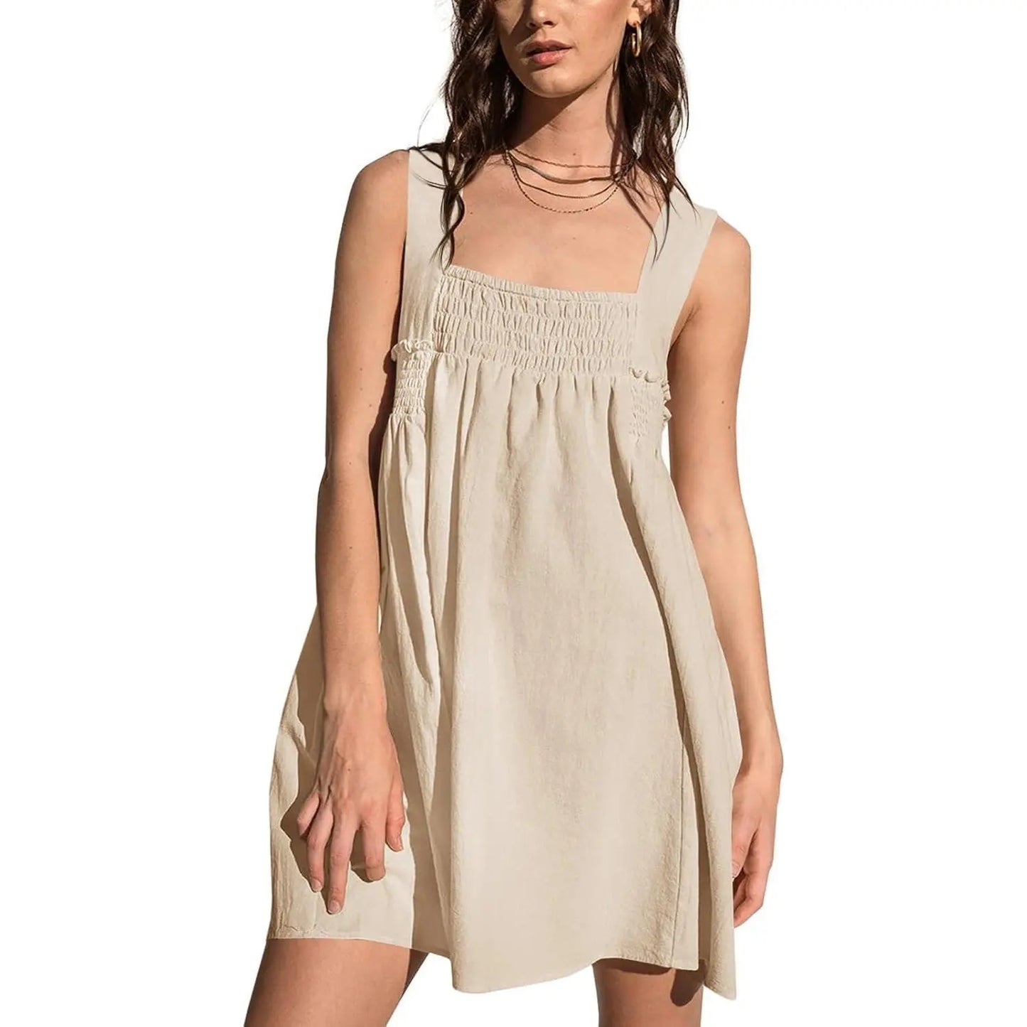 Smocked Square Neck Sleeveless Mini Dress