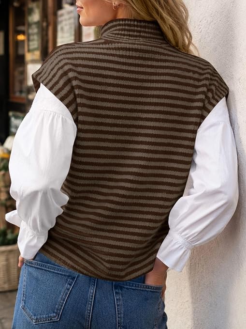 Fall Casual Zip Front Knit Vest Top