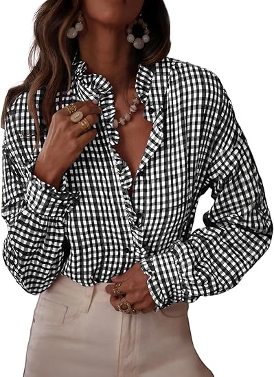 Fashionable women's plaid ruffled V-neck button-down shirt(BUY 2 FREE SHIPPING)