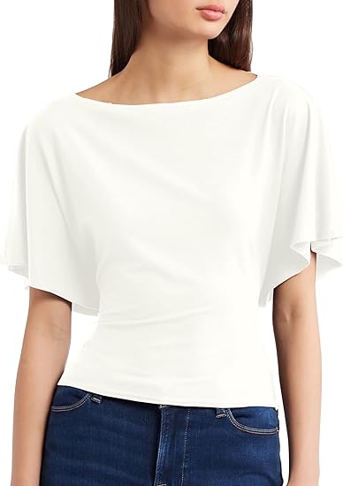 Women's Summer High-Elastic Cropped Round Neck Batwing Sleeve Back Tie T-Shirt（BUY3 FREE SHIPPING)