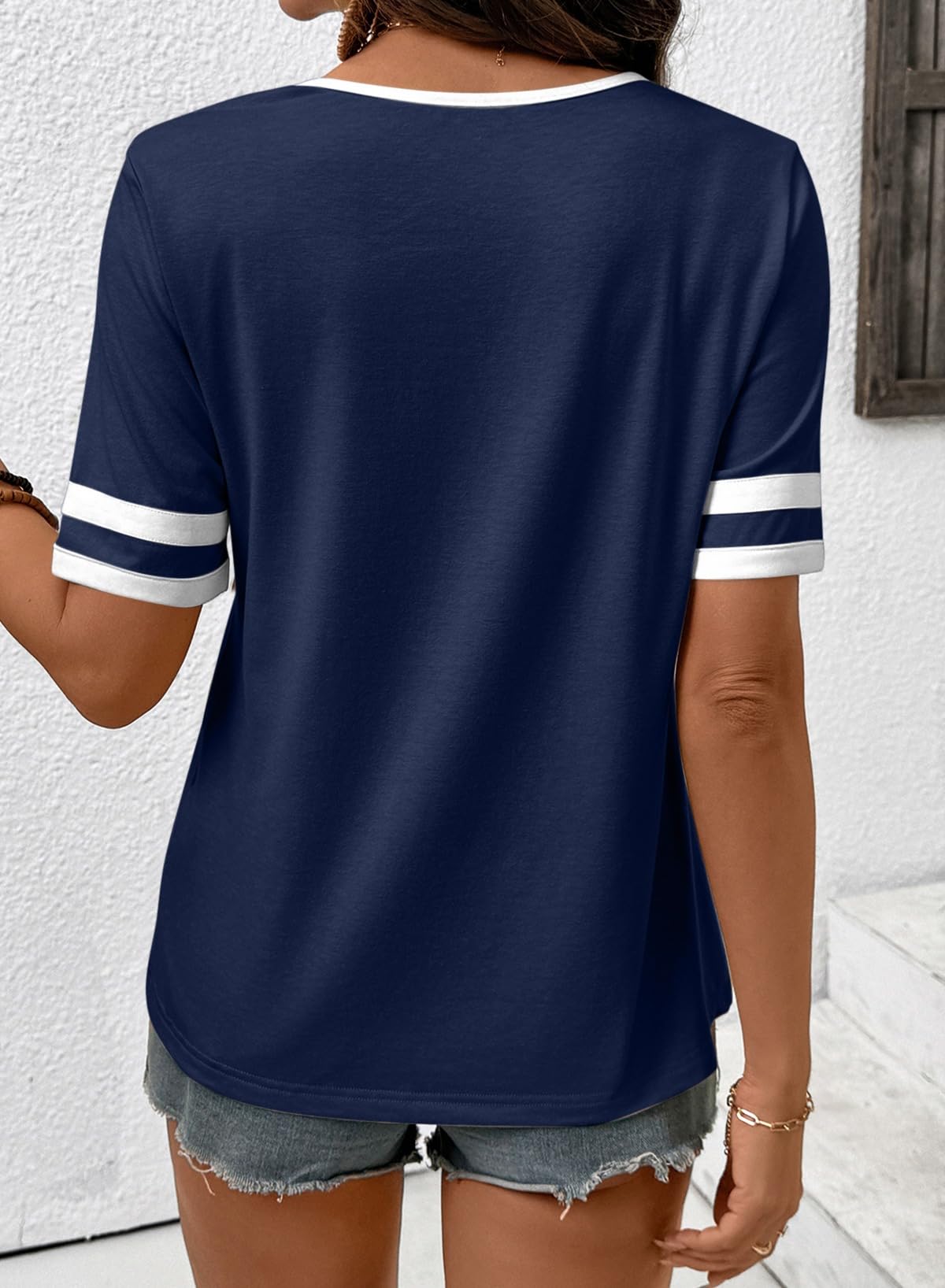 2026 Spring/Summer Women's Casual Colorblock V-Neck T-Shirt