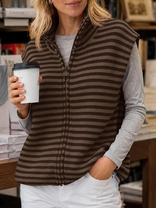 Fall Casual Zip Front Knit Vest Top