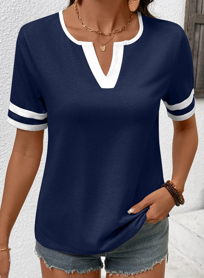 HOT SALE-Women's Casual Colorblock V-Neck T-Shirt
