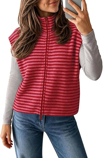 Fall Casual Zip Front Knit Vest Top