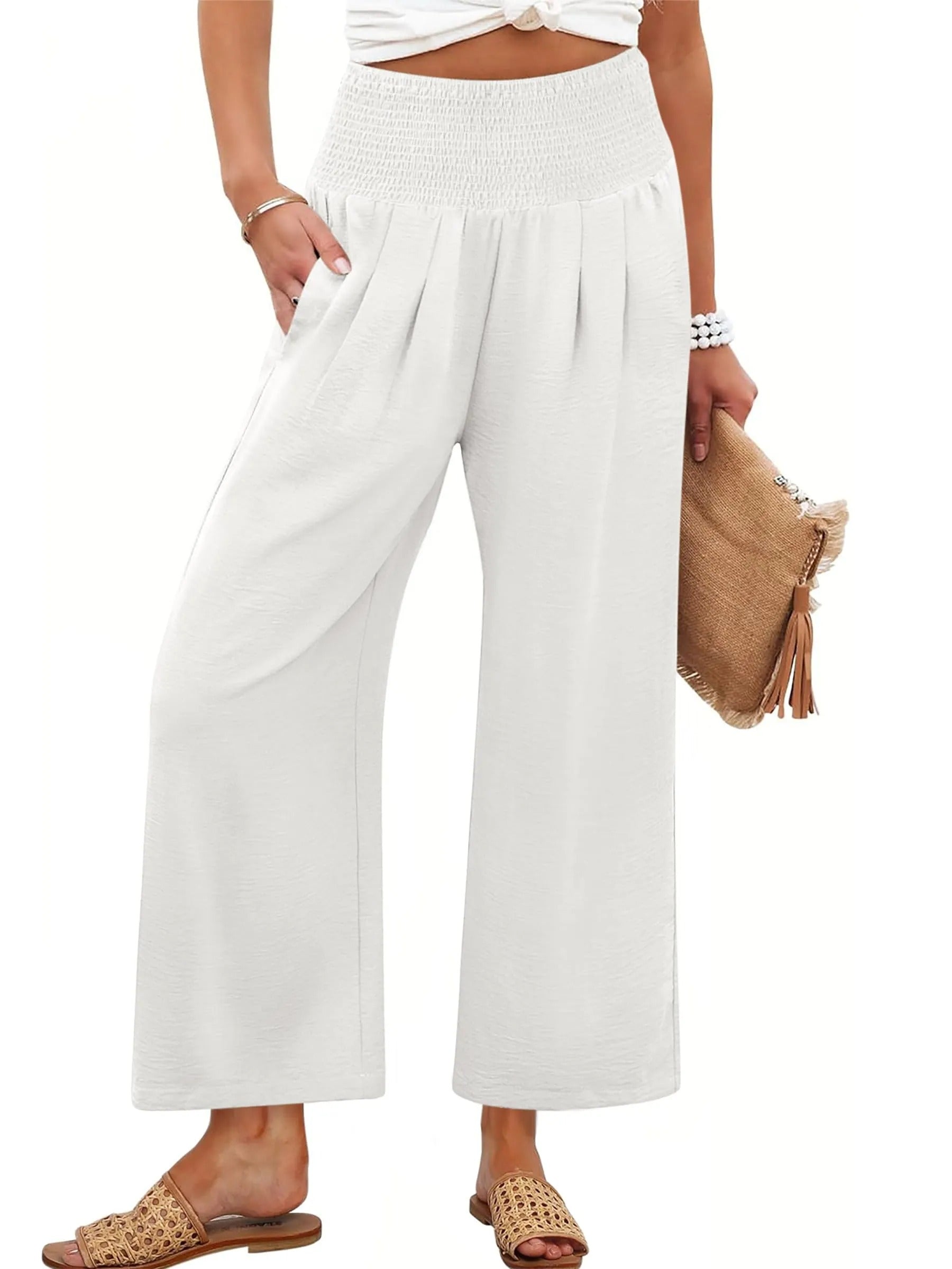 Women's Smocked Waist Wide Leg Palazzo Pants (Buy 2 Free Shipping)