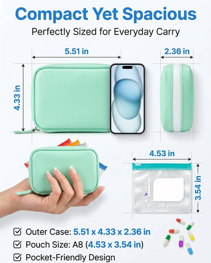 2‑Week Travel Pill Organizer with 14 Color‑Coded Reusable Pill Pouches | Portable Medication Storage Case