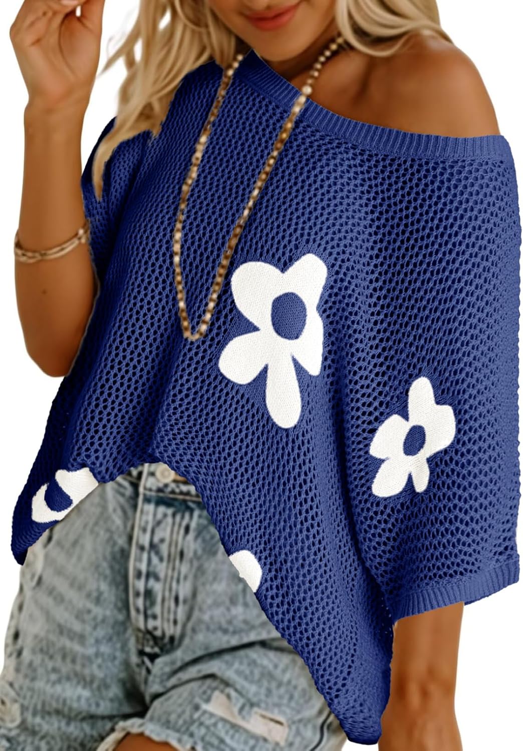 HOT SALE-Women's Floral Short Sleeve Crocheted Cover-Up