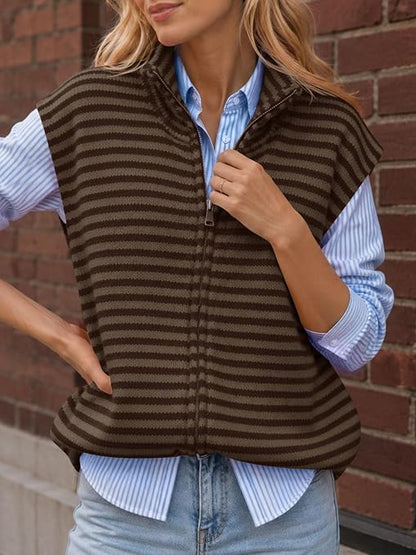 Fall Casual Zip Front Knit Vest Top