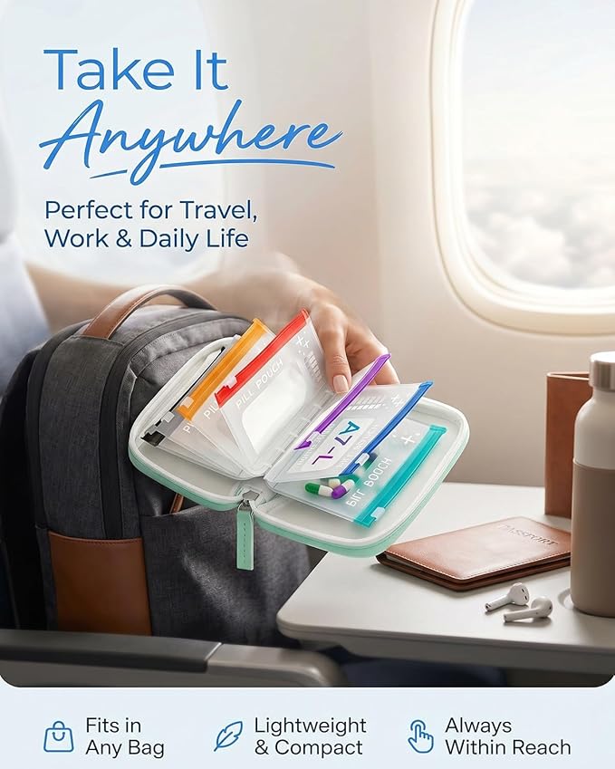 2‑Week Travel Pill Organizer with 14 Color‑Coded Reusable Pill Pouches | Portable Medication Storage Case