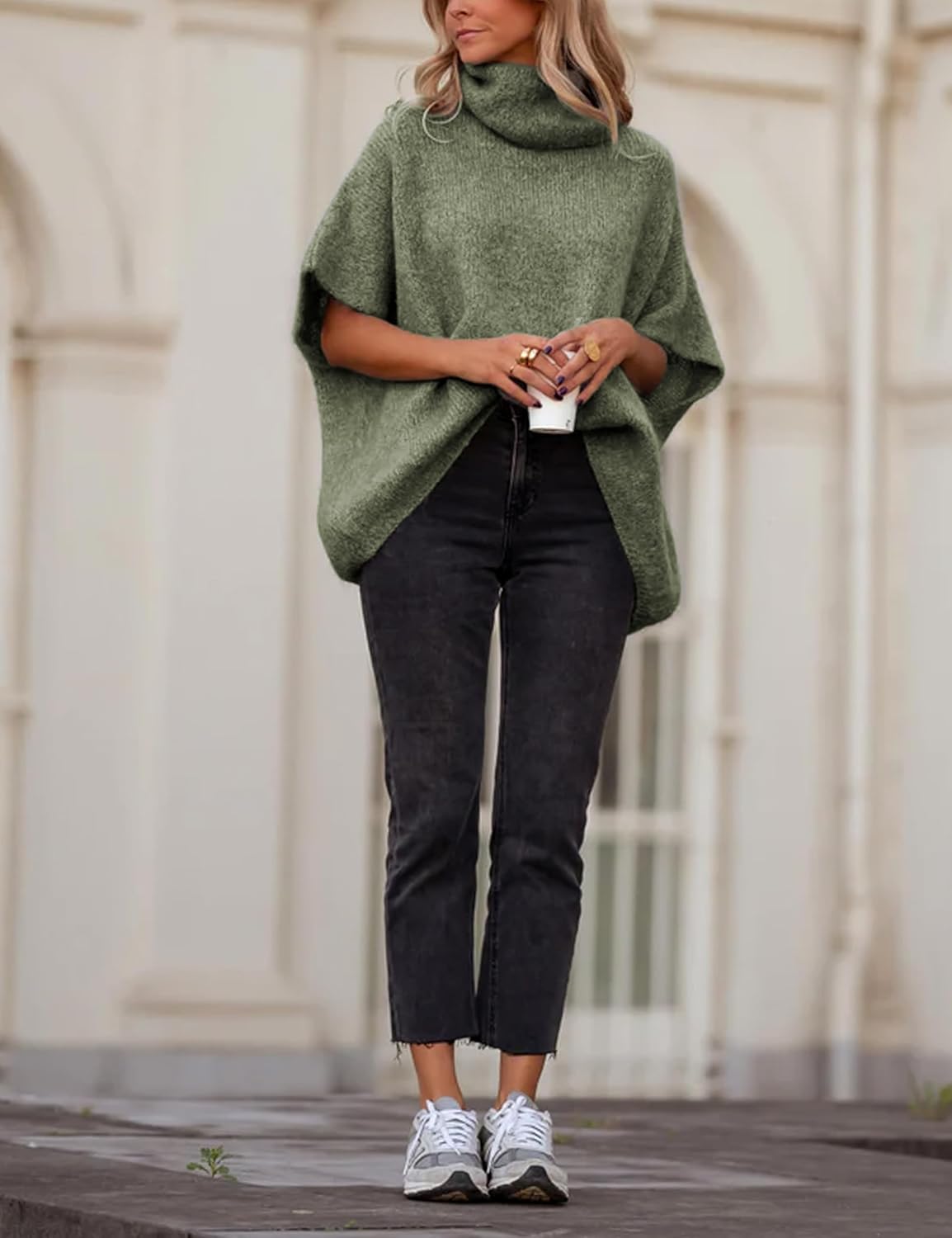 Hot Sale-Women's Turtleneck Cropped Bat Sleeve Knit Top
