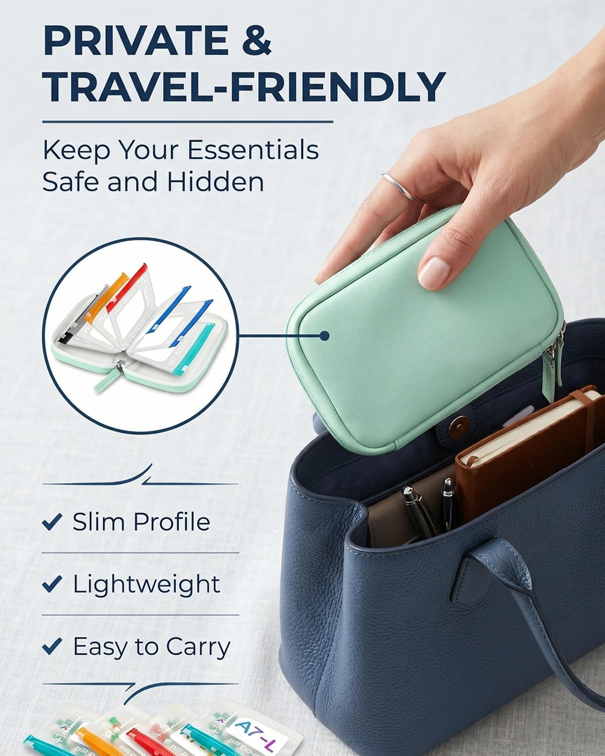 2‑Week Travel Pill Organizer with 14 Color‑Coded Reusable Pill Pouches | Portable Medication Storage Case