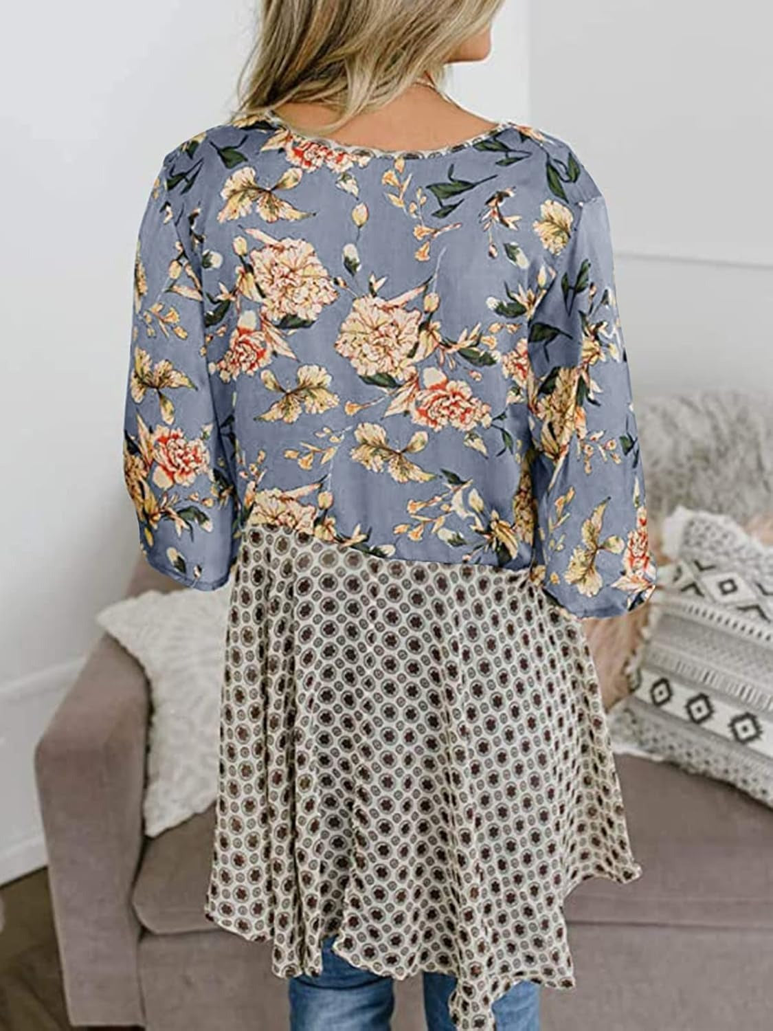 🔥🔥🔥🔥Women's Floral Kimono Ruffle Sleeve Tie Cardigans Flowy Boho Loose Cover Ups
