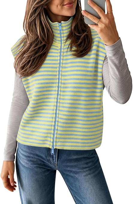 Fall Casual Zip Front Knit Vest Top